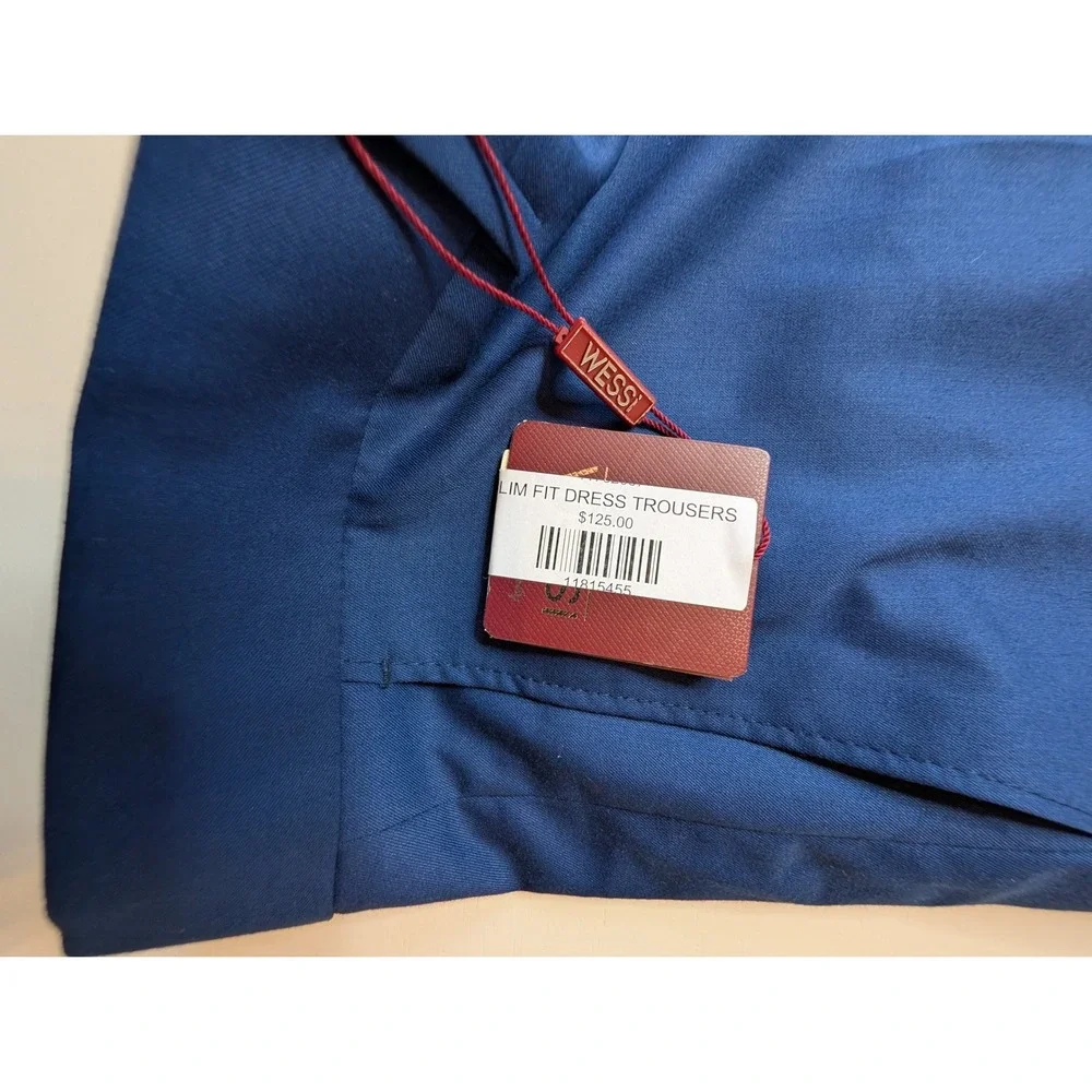 Wessi Mens Lim Fit Dress Trousers Blue Poly Viscose Blend Size‎ US 42 x31